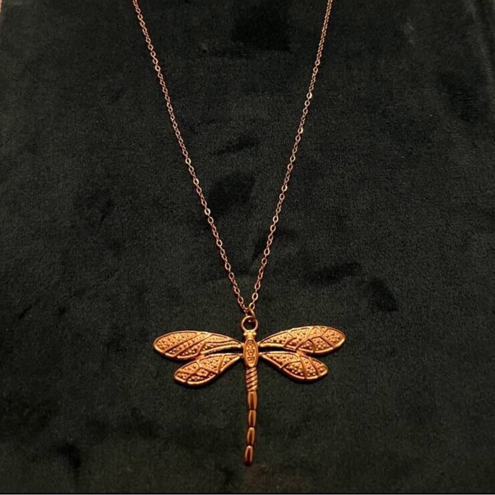 “Ornate Dragonfly” Damselfly Firefly Nymph Insect Studded Veined Wings Necklace - Picture 11 of 15